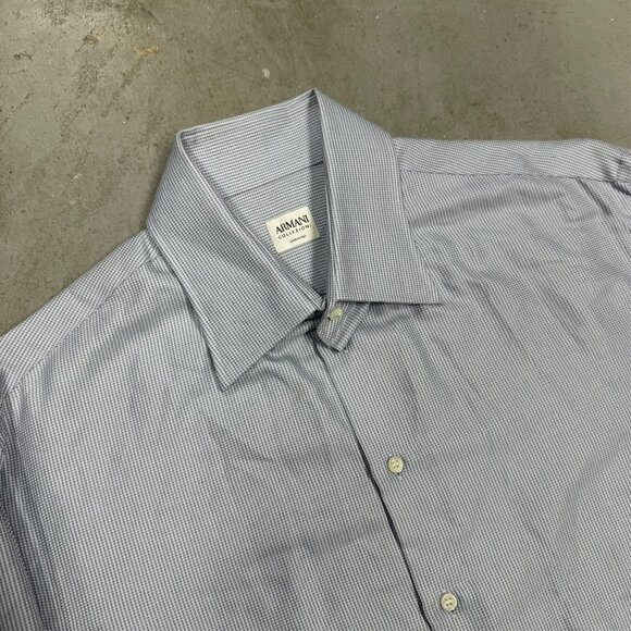 Giorgio Armani Dress Shirt French Cuffs Italy Cotton Textrued Blue 16 1/2 Large - Picture 5 of 10